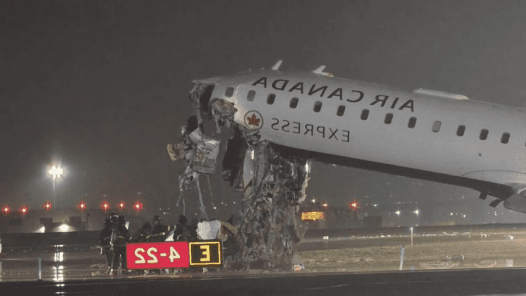 Scene of the plane crash at LaGuardia Airport in New York