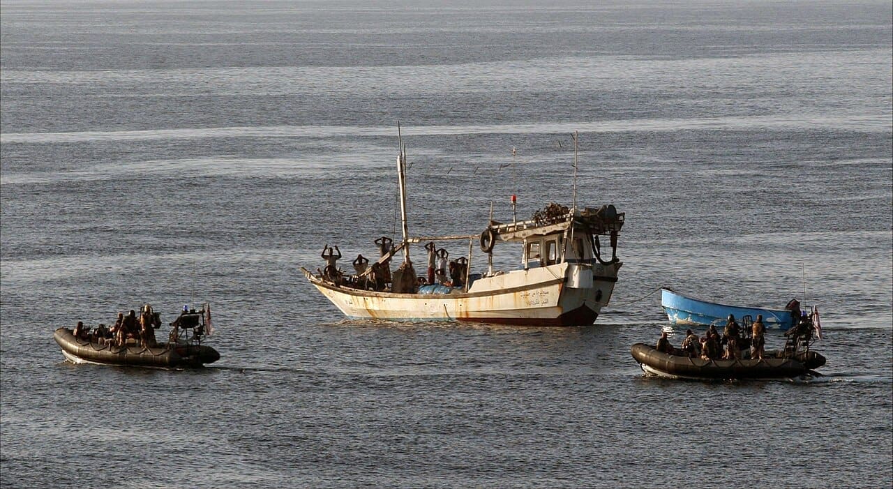 Pirates surrender to UK MOD forces in 2008.