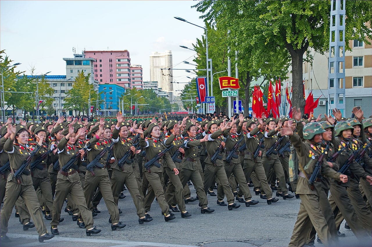 North Korean army soldiers marching