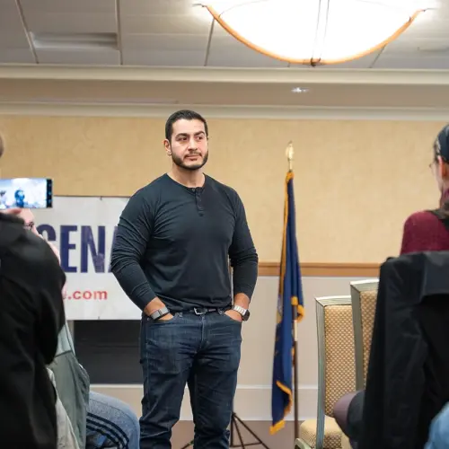 US Senate candidate for michigan Abdul El-Sayed meets voters at Michigan Technological University on October 22, 2025. Photo via Conlan Houston.